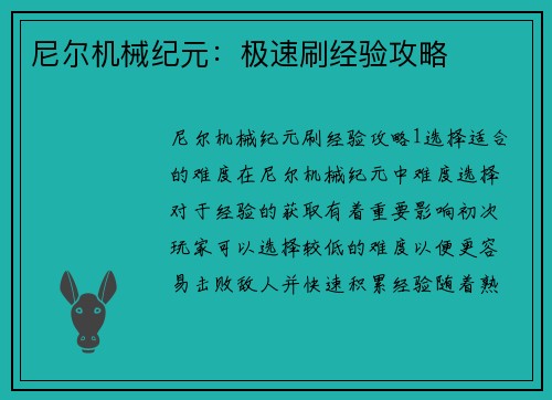 尼尔机械纪元：极速刷经验攻略